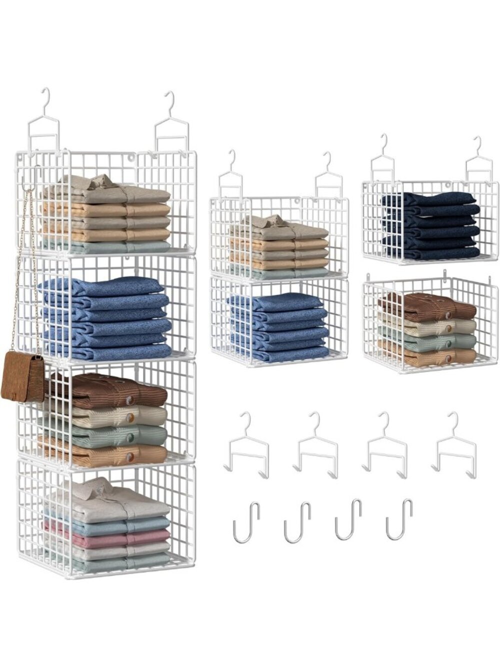 4-Tier Hanging Closet Organizer with Hooks | Metal Storage Shelf for Clothes